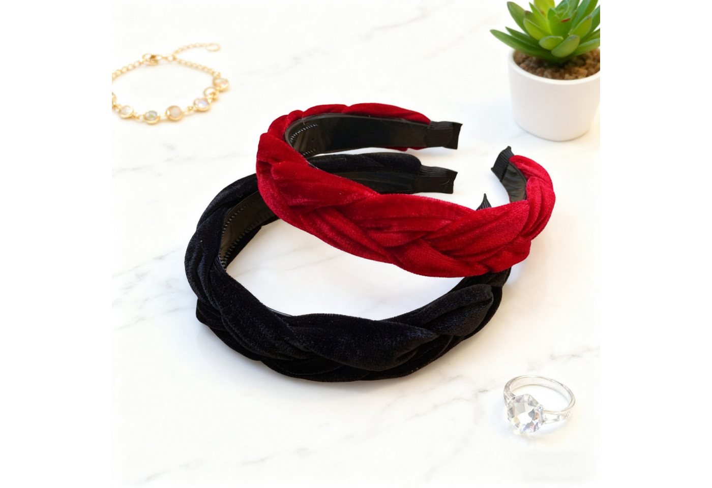 OKWISH Haarreif Samt-Haarreifen 2er Set Damen-Samtstirnbänder Damen-Stirnband, druckfreies Tragen Kreuz-Design Komfort-Passform, 2-tlg., Kreuzgewebtes Samtstirnband mit breitem Gürtelkörper, weicher samtartiger Textur und vielseitiger Kombinierbarkeit von OKWISH