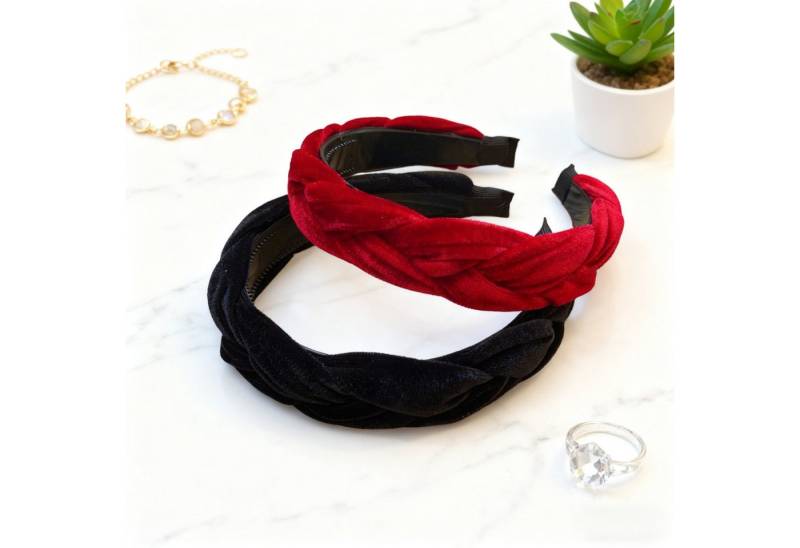 OKWISH Haarreif Samt-Haarreifen 2er Set Damen-Samtstirnbänder Damen-Stirnband, druckfreies Tragen Kreuz-Design Komfort-Passform, 2-tlg., Kreuzgewebtes Samtstirnband mit breitem Gürtelkörper, weicher samtartiger Textur und vielseitiger Kombinierbarkeit von OKWISH