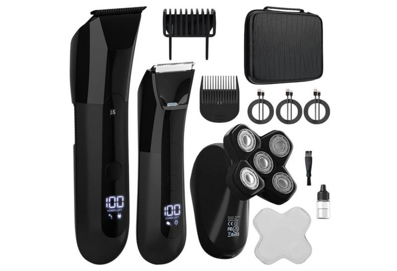 OKWISH Haarschneider 3-in-1 Herren Barttrimmer Glatzenrasierer Set, Profi Pflegeset mit IPX7 Wasserdichte 5D Glatzenrasierer LED Display, Kabelloser Herren Elektrischer Rasierer von OKWISH