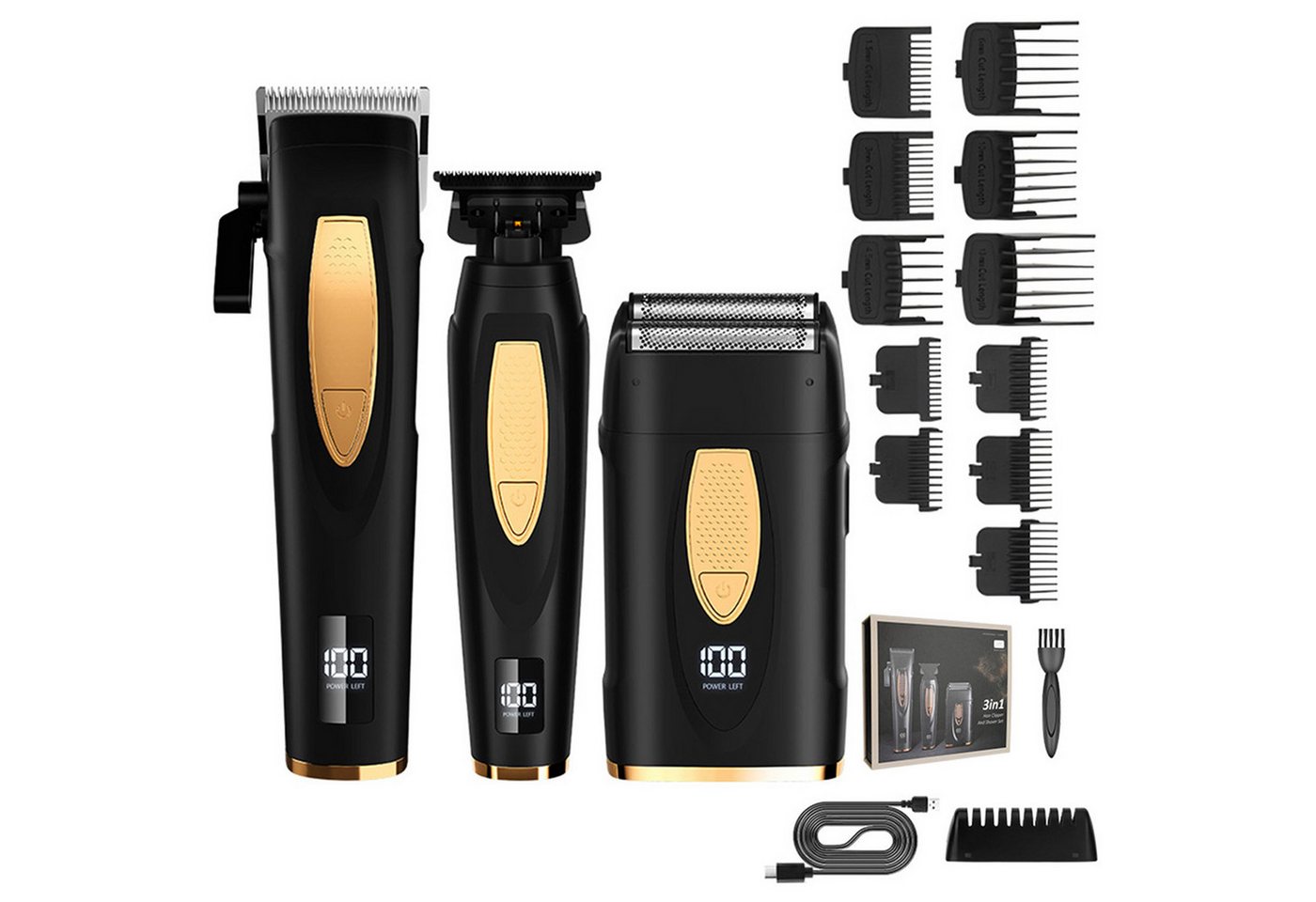 OKWISH Haarschneider Barttrimmer Haartrimmer Haarschneidemaschine, 3-in-1 Herren Bartschneider profi Elektrisch Barber Rasierer, USB-C wiederaufladbar mit LED Anzeige Edelstahlklingen von OKWISH