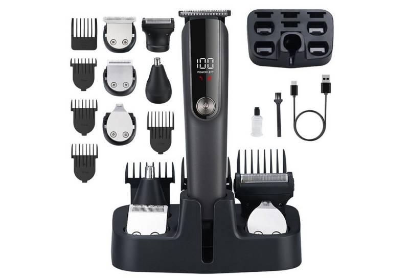 OKWISH Haarschneider Haarschneidemaschine Herren 6in1 Multifunktionstrimmer, mit LED-Anzeige R-förmigen Edelstahlklingen USB Wiederaufladbar, IPX7 wasserdicht leise für Gesicht Intimbereich Bartpflege von OKWISH
