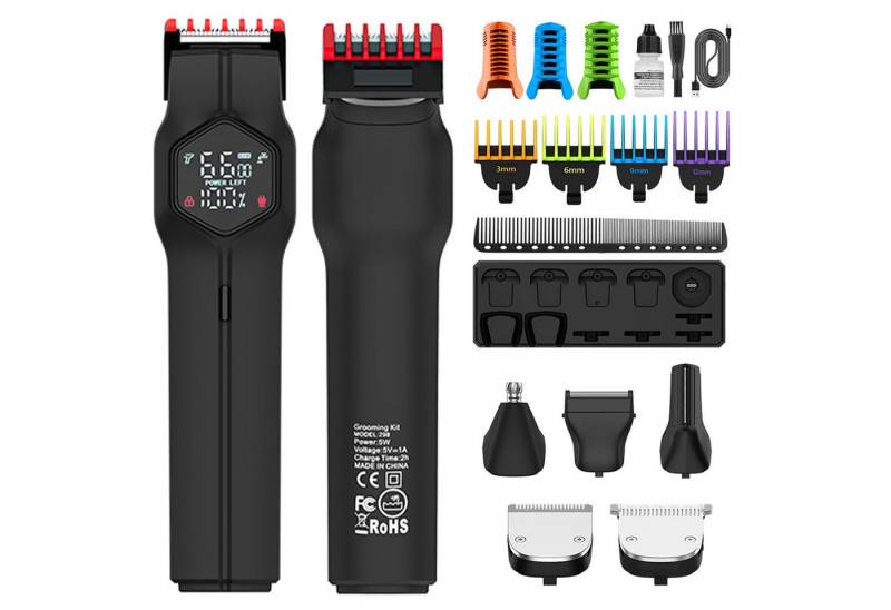 OKWISH Haarschneider Haarschneidemaschine Set Bartschneider Körperhaartrimmer, Multifunktions-Trimmer mit LCD-Display 2 Geschwindigkeiten, IPX7 wasserdicht, für Männerpflege von Bart Kopf- und Körperhaaren von OKWISH
