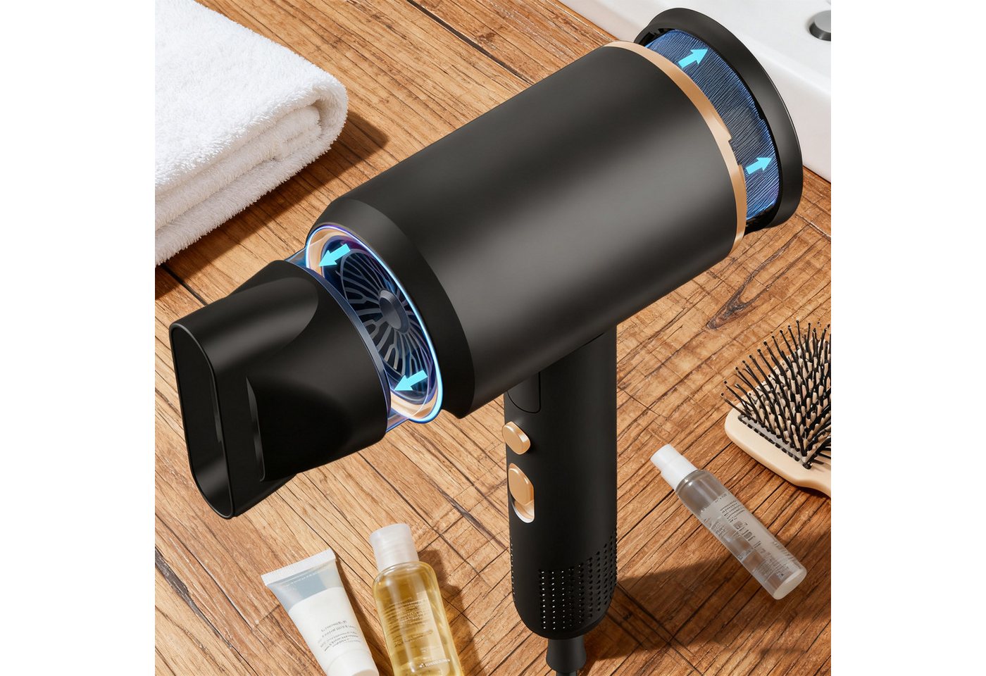 OKWISH Haartrockner Ionen Haartrockner Profi Föhn Klappbarer Föhn mit Diffusor, 2400 W, 6-Stufen-Regelung Ionen-Technologie 2 Präzisionsdüsen und Diffusor, Klappgriff abnehmbare Düsen und Diffusor für Reise Zuhause von OKWISH