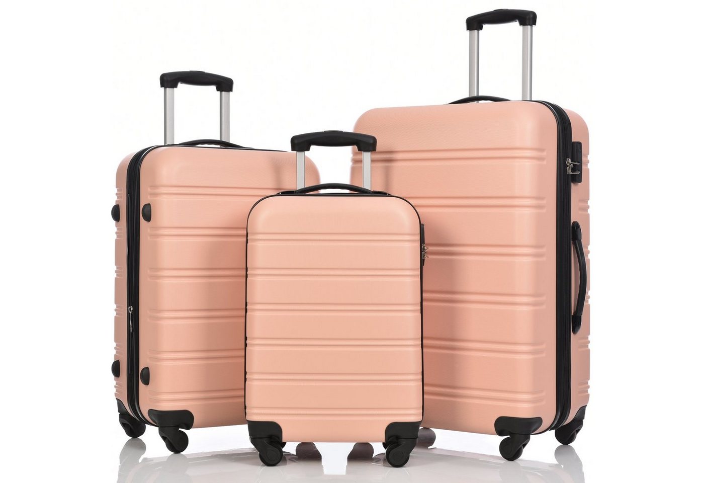 OKWISH Hartschalen-Trolley Hartschalenkofferset 3-tlg, 4 Rollen, Hartschalen-Koffer, Rollkoffer, Reisekoffer, Handgepäck, ABS-Material von OKWISH