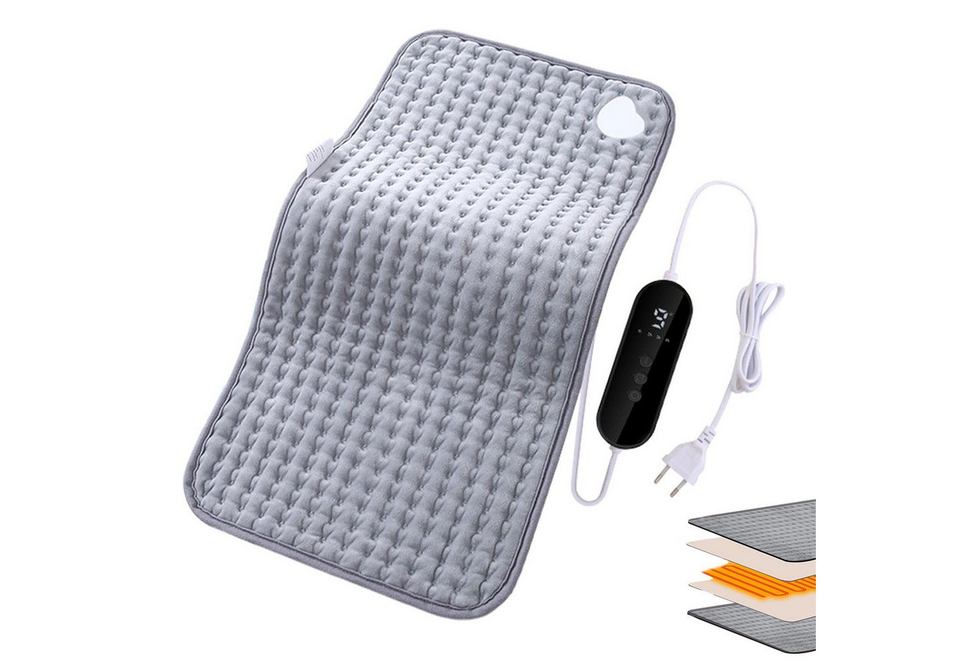 OKWISH Heizkissen Elektrisches Heizdecke Wärmekissen Heizmatte Rückenheizkissen, mit 3 Temperaturstufen Abschaltautomatik schnelles Aufheizen 1-tlg., 30x60 cm weichem Flanellbezug und 2,9 Meter langem Kabel, Überhitzungsschutz Heizkissen für Nacken Rücken Bauch Beine von OKWISH