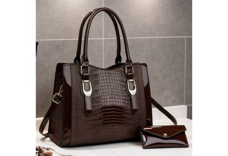 OKWISH Henkeltasche Schultertasche Tragetasche Handtasche Umhängetasche (2-in-1-Set aus Handtasche und Geldbörse, 2-tlg., mit Fächern für Handy Schlüssel und Kosmetik), stilvollem Design für Alltag Reisen und besondere Anlässe von OKWISH