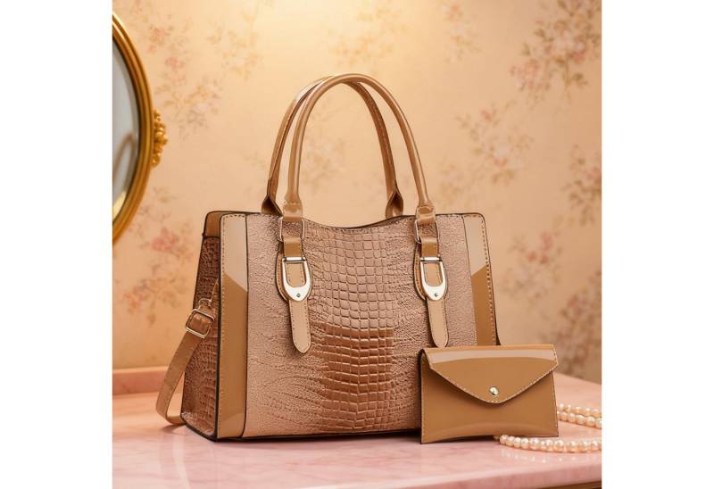 OKWISH Henkeltasche Schultertasche Tragetasche Handtasche Umhängetasche (2-in-1-Set aus Handtasche und Geldbörse, 2-tlg., mit Fächern für Handy Schlüssel und Kosmetik), stilvollem Design für Alltag Reisen und besondere Anlässe von OKWISH