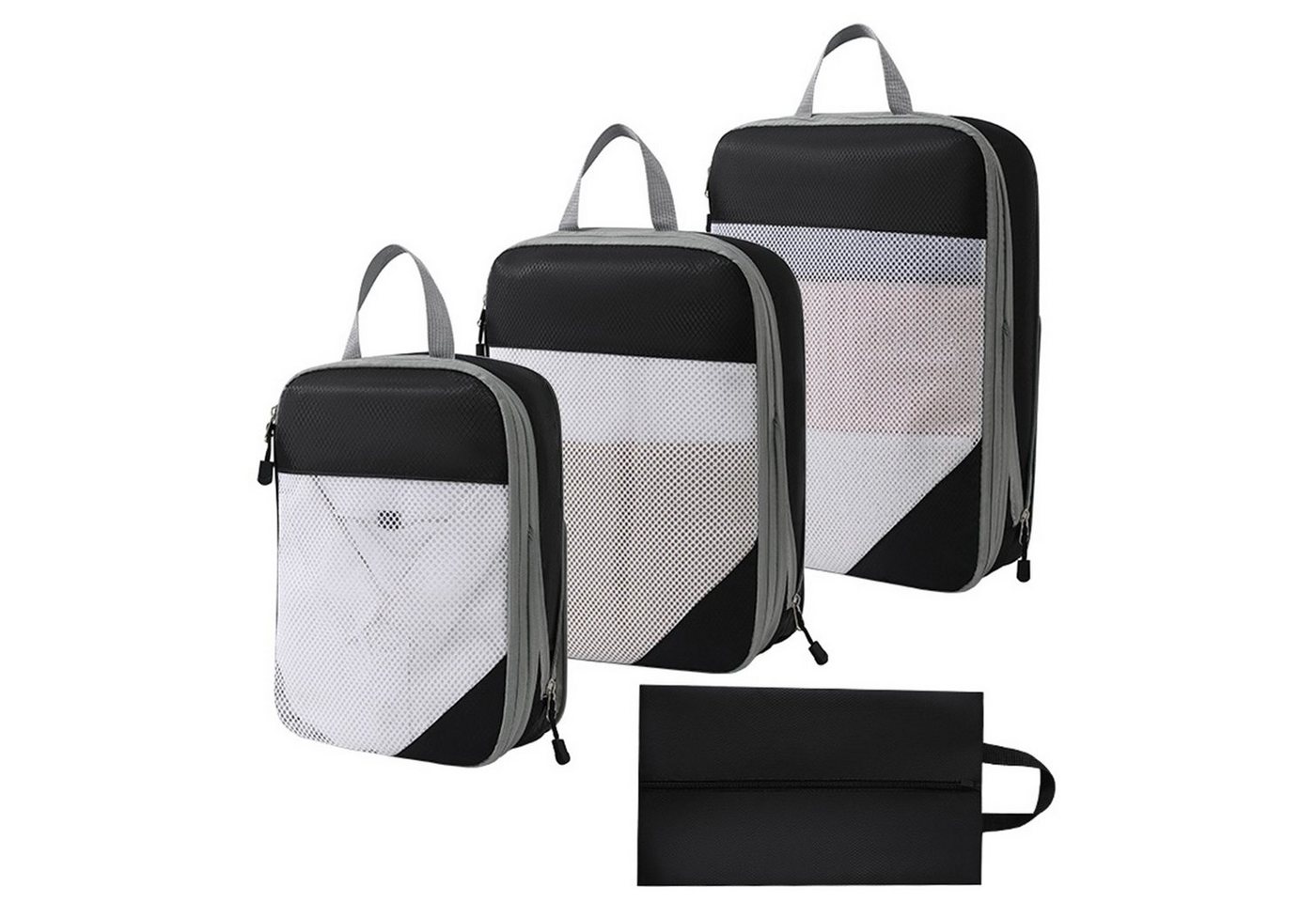 OKWISH Kofferorganizer Koffer Organizer Reise Kleidertasche Kleider Kompression Beutel Tasche (Set 4 Stück Klein Mittel Groß mit Schuhbeutel, 4-tlg., Kompressions Verpackungswürfel, Kleidertaschen), 4 Aufbewahrungsbeutel Kompressions Beutel für Reisen von OKWISH