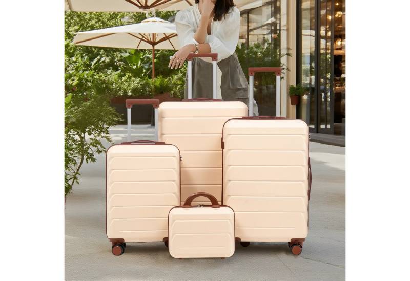 OKWISH Kofferset ABS-Spinner-Trolleyset, 12 Rollen, (mit Seitenhandgriffen, Aufhängehaken & Schutzfüßen, 4 tlg., S-M-L-XL-Set) von OKWISH