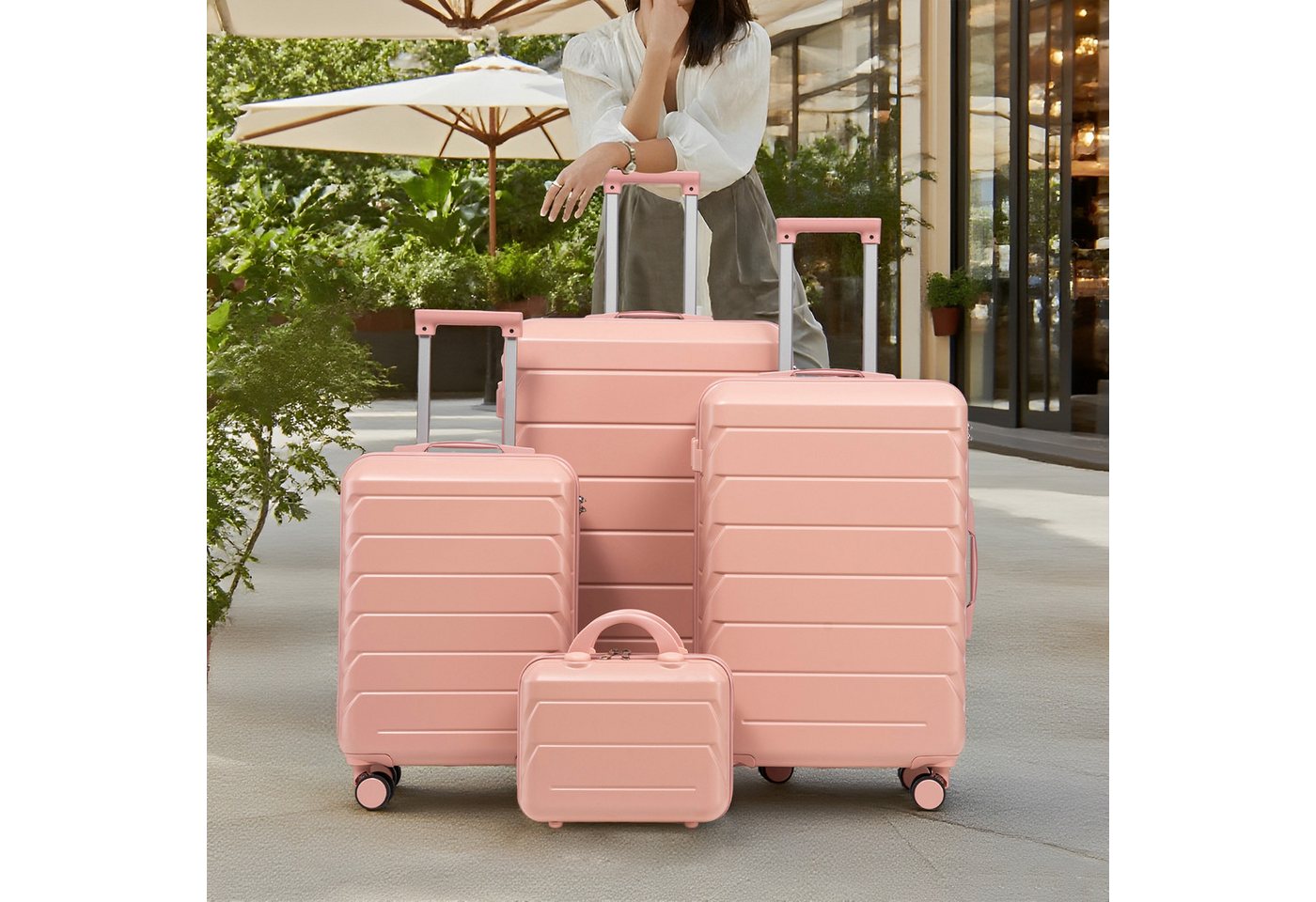 OKWISH Kofferset ABS-Spinner-Trolleyset, 12 Rollen, (mit Seitenhandgriffen, Aufhängehaken & Schutzfüßen, 4 tlg., S-M-L-XL-Set) von OKWISH