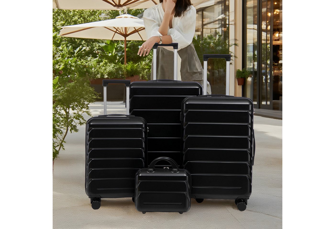 OKWISH Kofferset ABS-Spinner-Trolleyset, 12 Rollen, (mit Seitenhandgriffen, Aufhängehaken & Schutzfüßen, 4 tlg., S-M-L-XL-Set) von OKWISH