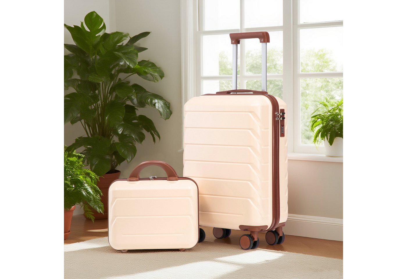 OKWISH Kofferset ABS-Spinner-Trolleyset, 4 Rollen, (mit Zahlenschloss & 14" Kosmetiktasche, 2 tlg., S-M-Set) von OKWISH