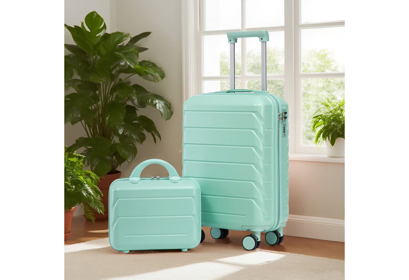 OKWISH Kofferset ABS-Spinner-Trolleyset, 4 Rollen, (mit Zahlenschloss & 14" Kosmetiktasche, 2 tlg., S-M-Set) von OKWISH