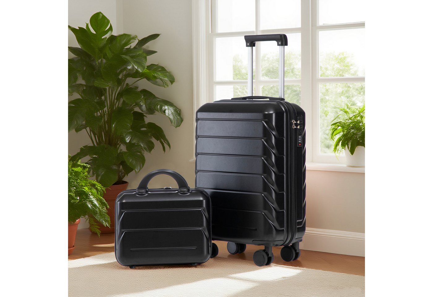OKWISH Kofferset ABS-Spinner-Trolleyset, 4 Rollen, (mit Zahlenschloss & 14" Kosmetiktasche, 2 tlg., S-M-Set) von OKWISH