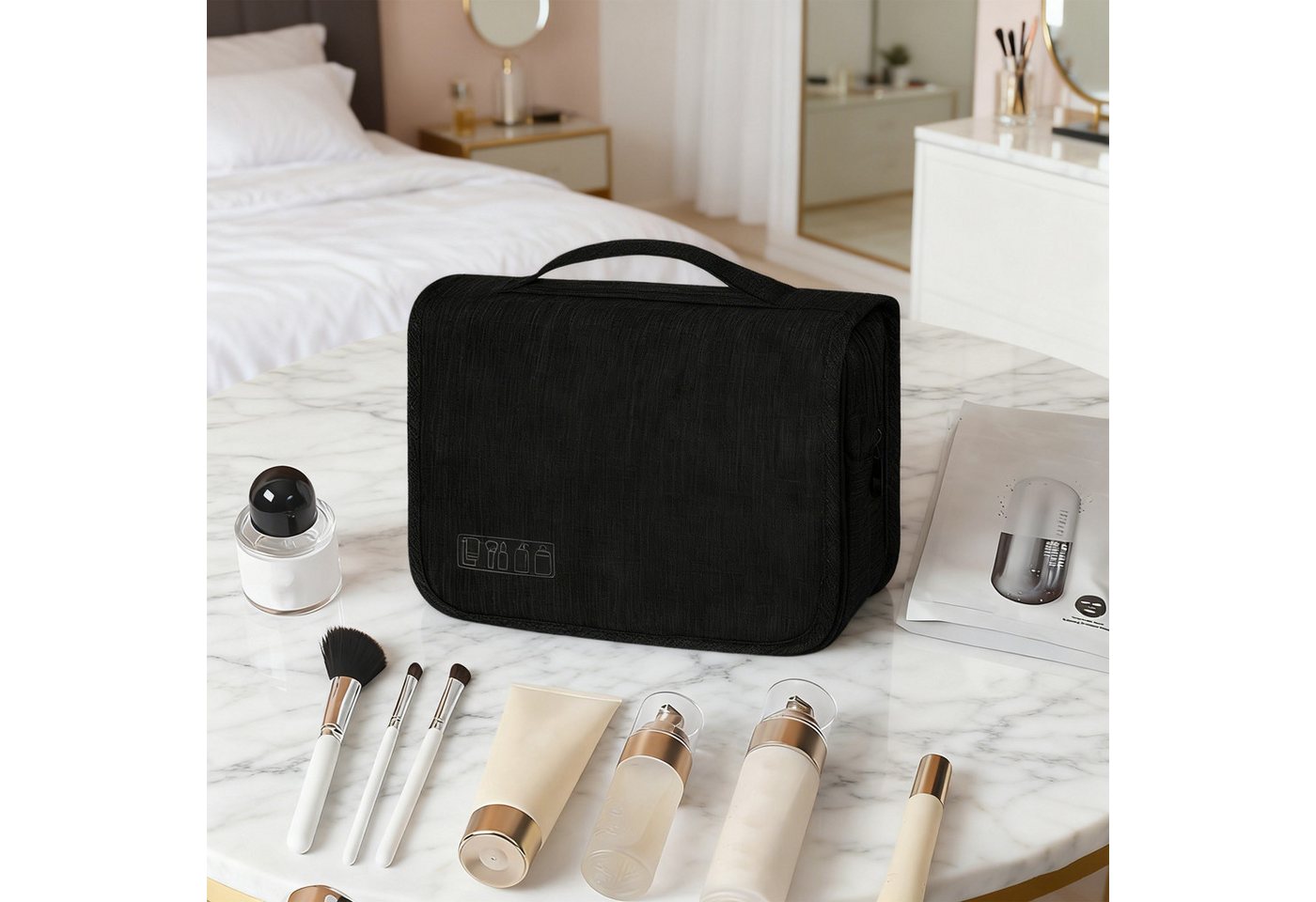 OKWISH Kulturbeutel Hängekulturbeutel Waschtasche Kosmetiktasche Netztaschen Organizer (große wasserdichte Reise-Waschtasche Make-up Tasche, 1-tlg., mit mehreren Fächern robustem Haken zum Aufhängen), für Urlaub Geschäftsreise und Outdoor-Abenteuer von OKWISH