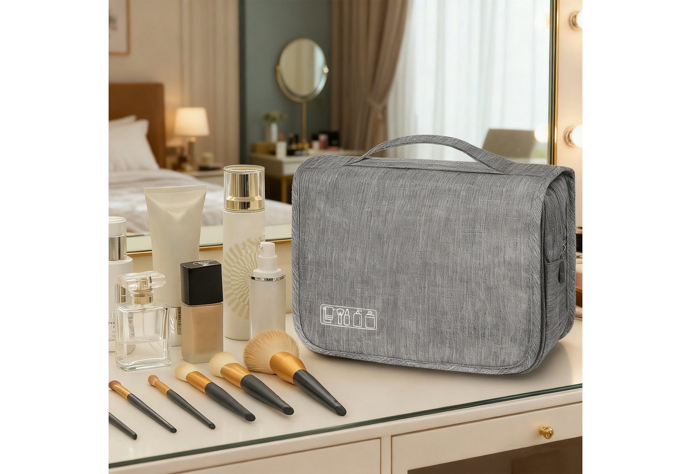 OKWISH Kulturbeutel Hängekulturbeutel Waschtasche Kosmetiktasche Netztaschen Organizer (große wasserdichte Reise-Waschtasche Make-up Tasche, 1-tlg., mit mehreren Fächern robustem Haken zum Aufhängen), für Urlaub Geschäftsreise und Outdoor-Abenteuer von OKWISH