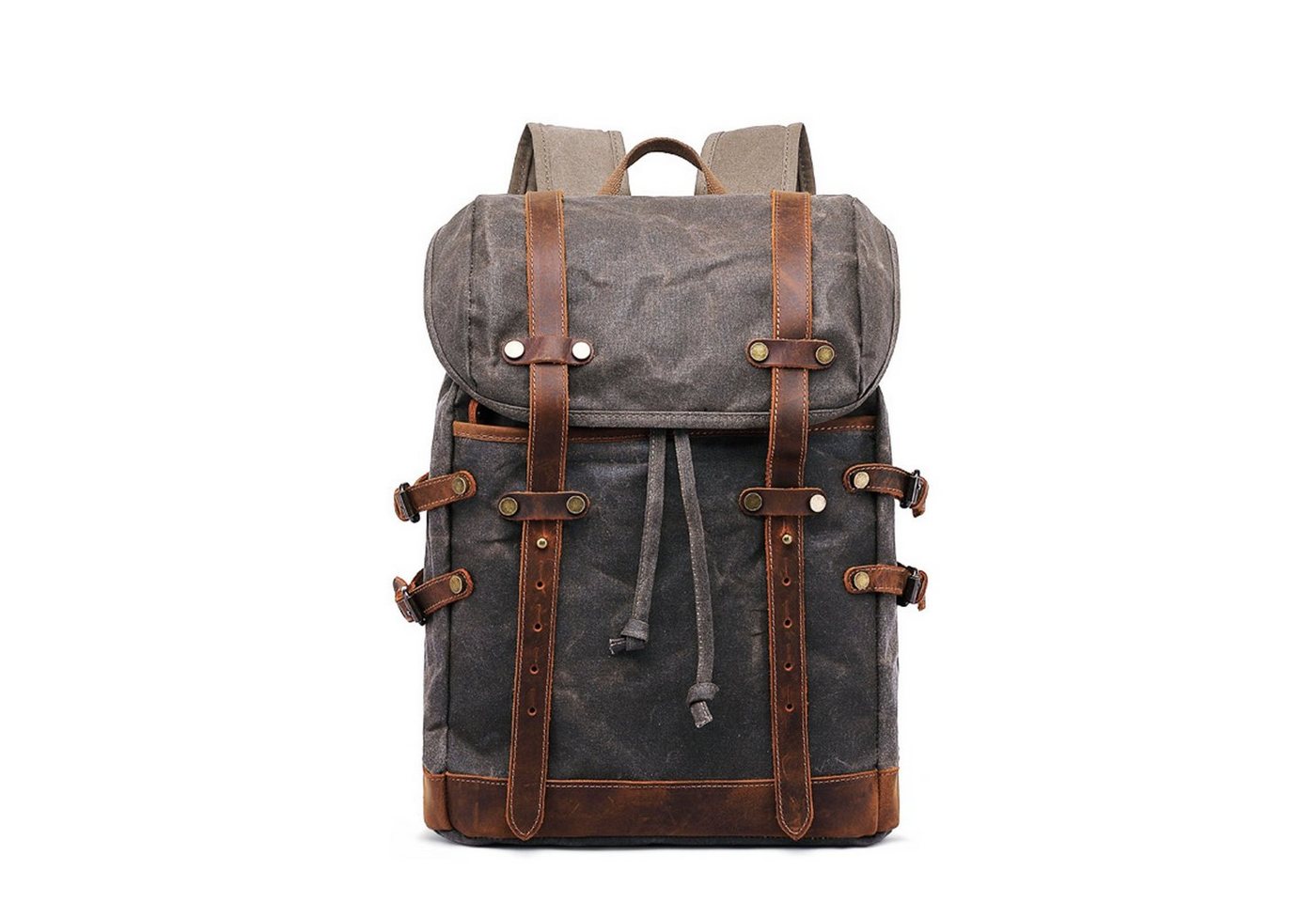 OKWISH Laptoprucksack Rucksack Schulrucksack Lederrucksack Reiserucksack Schultertasche (Vintage Echtes Leder Canvas Notebook Laptop Tasche Schule Uni Rucksack, Backpack mit Laptopfach, für bis 17,3-Zoll Laptop, Echtleder, Canvas), für Herren Damen Jungen Teenager Freizeit Arbeit Business Reisen von OKWISH