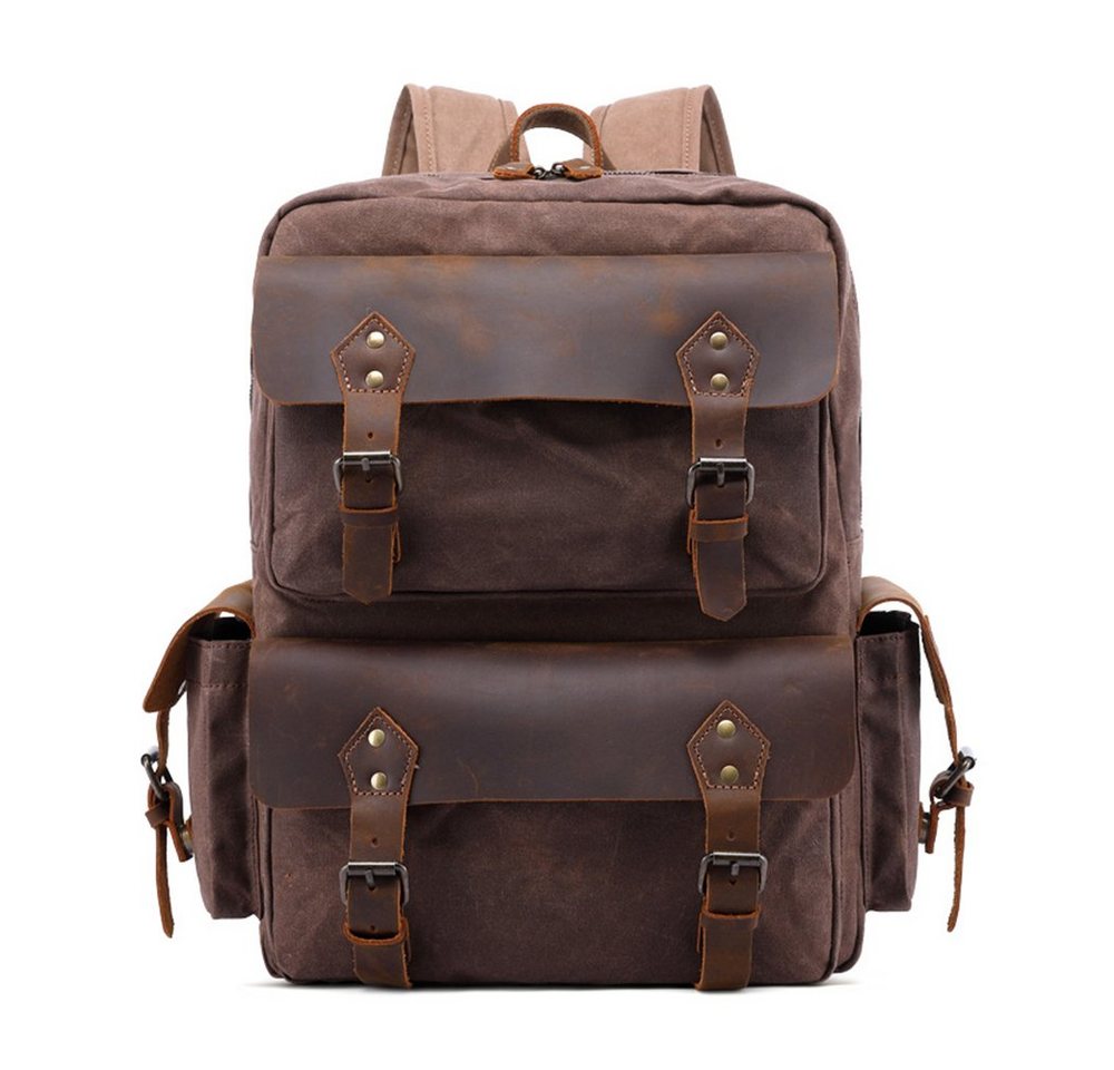 OKWISH Laptoprucksack Rucksack Schulrucksack Lederrucksack Reiserucksack Schultertasche (Vintage Echtes Leder Notebook Laptop Tasche Schule Uni Rucksack, für bis 15,6-Zoll Laptop, Backpack mit Laptopfach, luxuriös, Echtleder), für Herren Damen Jungen Teenager Freizeit Arbeit Business Reisen von OKWISH