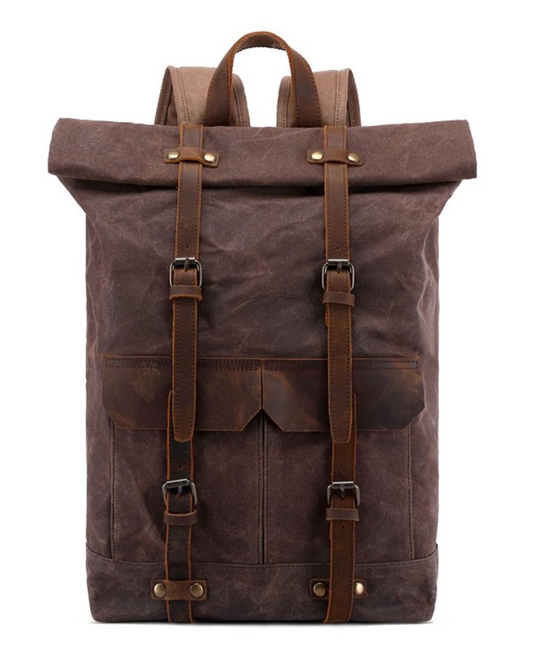 OKWISH Laptoprucksack Rucksack Schulrucksack Lederrucksack Reiserucksack Schultertasche (Vintage Schultertasche Notebook Laptop Tasche Schule Uni Rucksack, Backpack mit Laptopfach, für bis 17,3-Zoll Laptop, Echtleder, Canvas), für Herren Damen Jungen Teenager Freizeit Arbeit Business Reisen von OKWISH