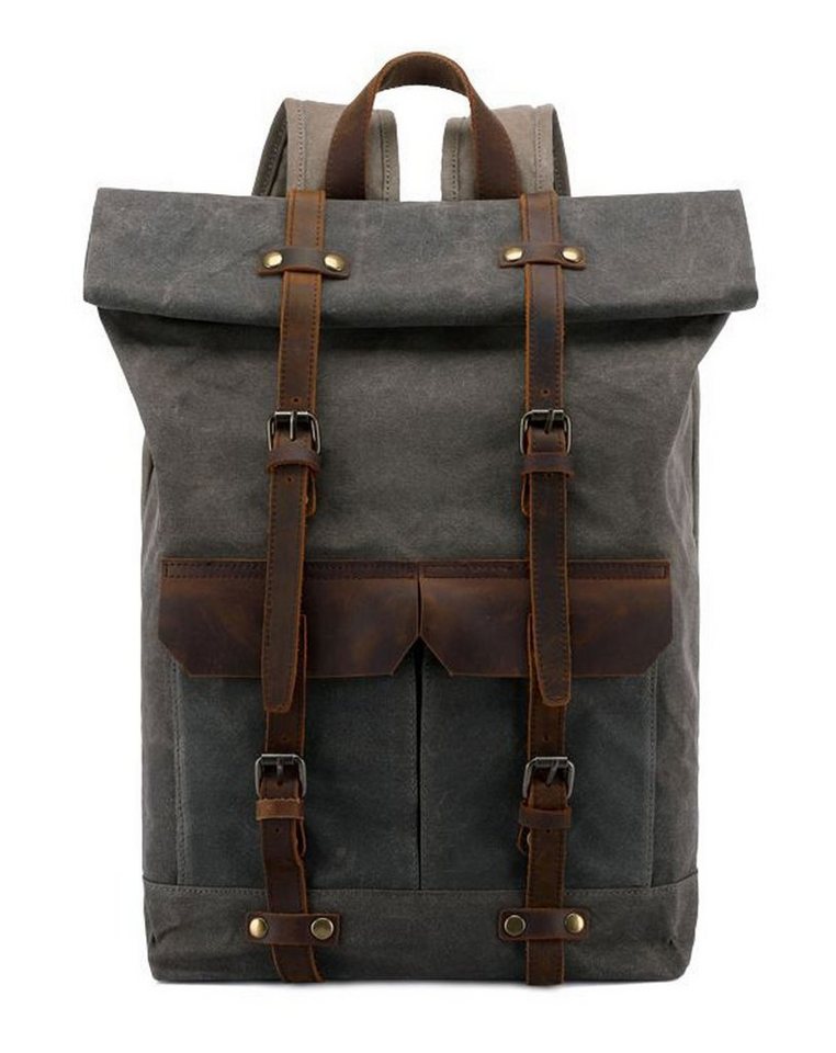 OKWISH Laptoprucksack Rucksack Schulrucksack Lederrucksack Reiserucksack Schultertasche (Vintage Schultertasche Notebook Laptop Tasche Schule Uni Rucksack, Backpack mit Laptopfach, für bis 17,3-Zoll Laptop, Echtleder, Canvas), für Herren Damen Jungen Teenager Freizeit Arbeit Business Reisen von OKWISH