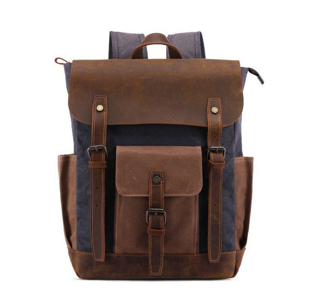 OKWISH Laptoprucksack Rucksack Schulrucksack Lederrucksack Reiserucksack Schultertasche (Vintage Schultertasche Notebook Laptop Tasche Schule Uni Rucksack, Backpack mit Laptopfach für bis 15,6-Zoll Laptop, Echtleder und Canvas), für Herren Damen Jungen Teenager Freizeit Arbeit Business Reisen von OKWISH