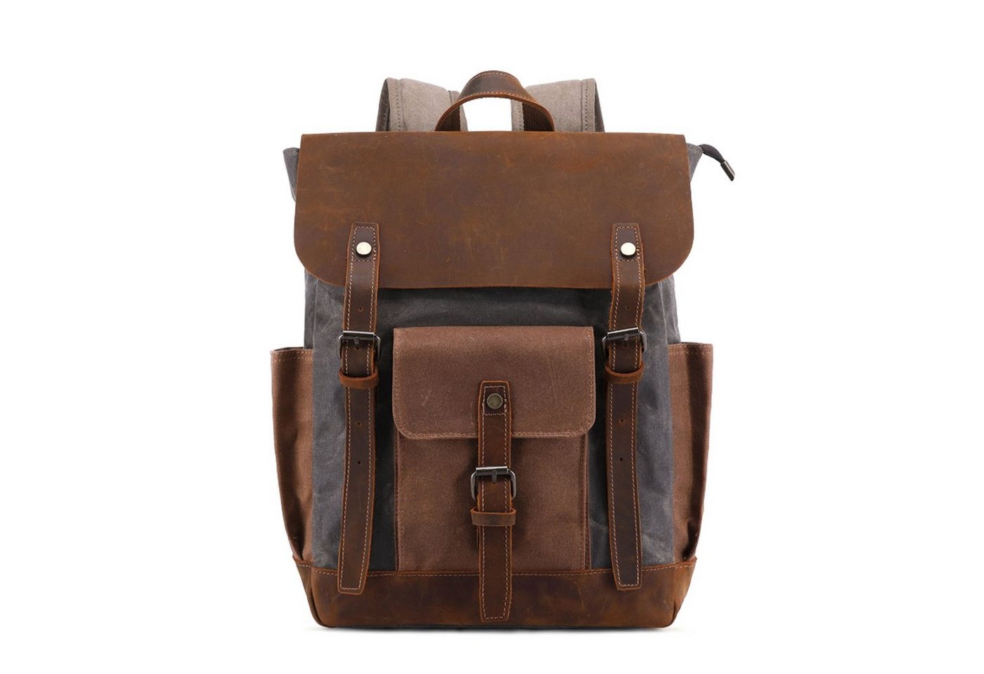 OKWISH Laptoprucksack Rucksack Schulrucksack Lederrucksack Reiserucksack Schultertasche (Vintage Schultertasche Notebook Laptop Tasche Schule Uni Rucksack, Backpack mit Laptopfach für bis 15,6-Zoll Laptop, Echtleder und Canvas), für Herren Damen Jungen Teenager Freizeit Arbeit Business Reisen von OKWISH