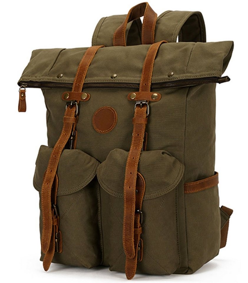 OKWISH Laptoprucksack Canvas Rucksack Schulrucksack Rucksäcke Reiserucksack Schultertasche (Vintage Canvas Notebook Laptop Tasche Schule Uni Rucksack, Backpack mit Laptopfach, für bis 17,3-Zoll Laptop, luxuriös, Luxus), für Herren Damen Jungen Teenager Freizeit Arbeit Business Reisen von OKWISH