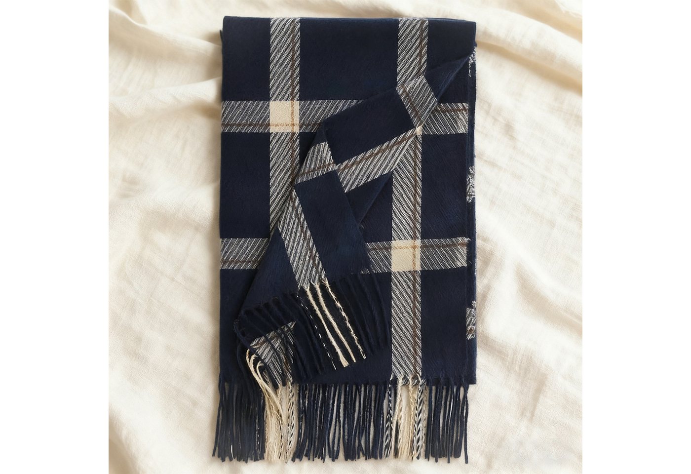 OKWISH Modeschal Winterschal Großer Damenschal eleganter Umschlagtuch Schal, (kann als Schultertuch Decke oder Poncho verwendet werden, 1-St. ideal für kalte Tage Reisen Abendkleider und entspanntes Yoga), warmem Karomuster eleganten Fransen 196 x 64 cm Mischgewebe von OKWISH