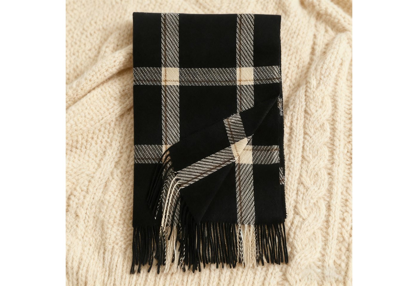 OKWISH Modeschal Winterschal Großer Damenschal eleganter Umschlagtuch Schal, (kann als Schultertuch Decke oder Poncho verwendet werden, 1-St. ideal für kalte Tage Reisen Abendkleider und entspanntes Yoga), warmem Karomuster eleganten Fransen 196 x 64 cm Mischgewebe von OKWISH