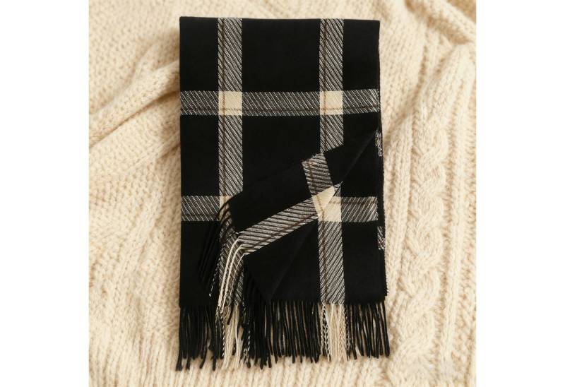 OKWISH Modeschal Winterschal Großer Damenschal eleganter Umschlagtuch Schal, (kann als Schultertuch Decke oder Poncho verwendet werden, 1-St. ideal für kalte Tage Reisen Abendkleider und entspanntes Yoga), warmem Karomuster eleganten Fransen 196 x 64 cm Mischgewebe von OKWISH