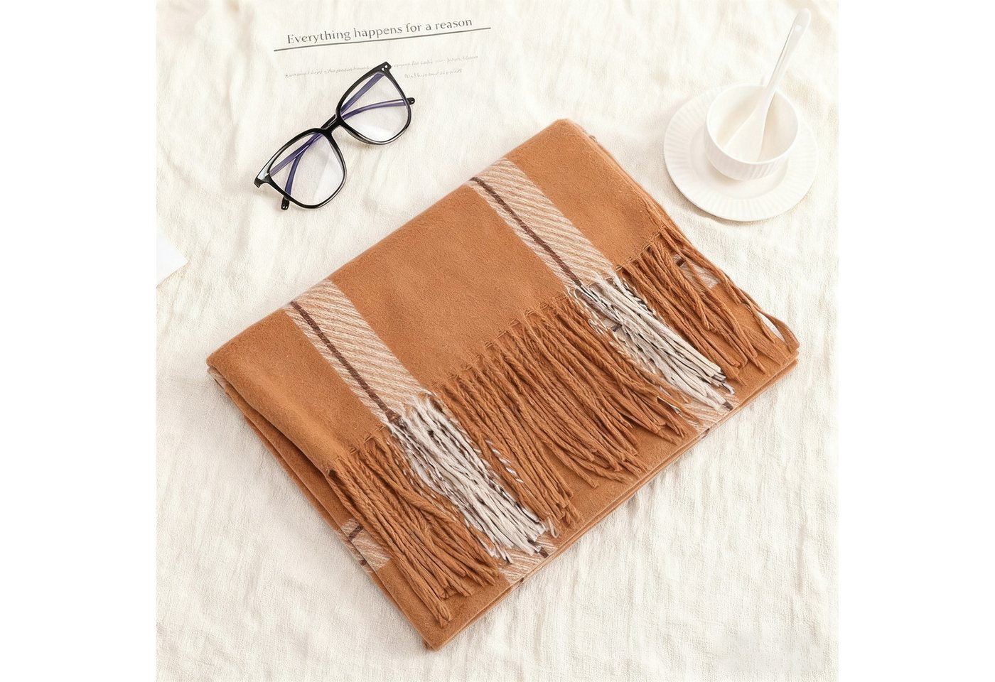 OKWISH Modeschal Winterschal Großer Damenschal eleganter Umschlagtuch Schal, (kann als Schultertuch Decke oder Poncho verwendet werden, 1-St. ideal für kalte Tage Reisen Abendkleider und entspanntes Yoga), warmem Karomuster eleganten Fransen 196 x 64 cm Mischgewebe von OKWISH