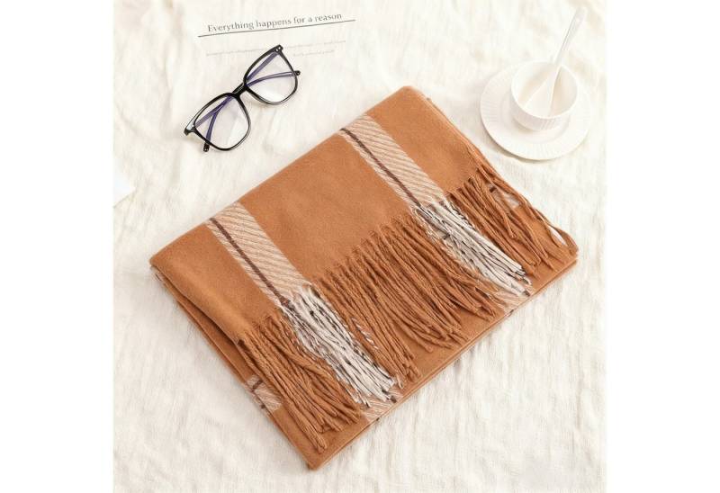 OKWISH Modeschal Winterschal Großer Damenschal eleganter Umschlagtuch Schal, (kann als Schultertuch Decke oder Poncho verwendet werden, 1-St. ideal für kalte Tage Reisen Abendkleider und entspanntes Yoga), warmem Karomuster eleganten Fransen 196 x 64 cm Mischgewebe von OKWISH