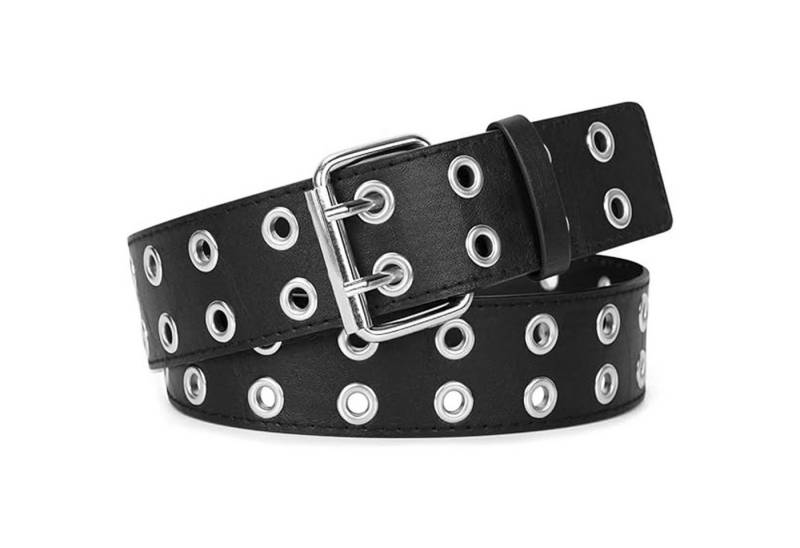OKWISH Nietengürtel Ledergürtel Ösengürtel Jeansgürtel Damen Herren (Doppellochgürtel, 1-St., Ledergürtel Kunstleder Gürtel mit Punk Style Cosplay Hip Hop) für Gothic Rockwear von OKWISH