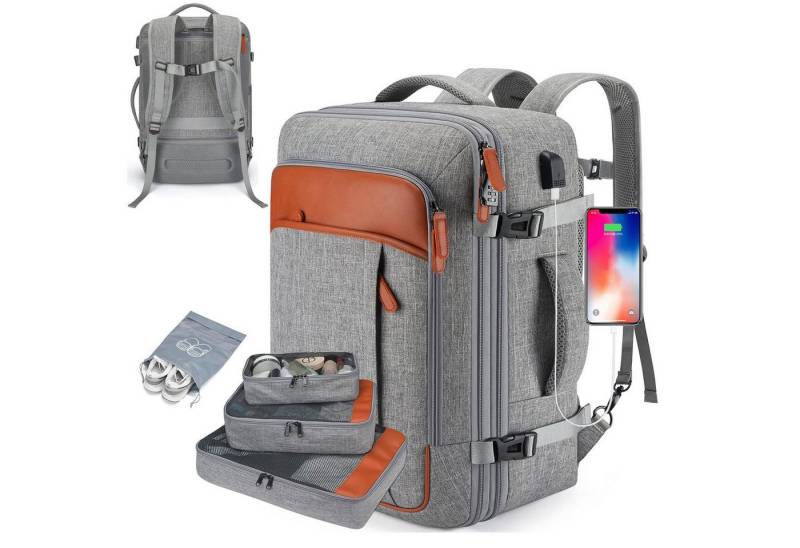 OKWISH Reiserucksack Laptoprucksack Freizeitrucksack Handgepäcktasche (mit 4 Aufbewahrungstaschen Reisen Multifunktion Tasche, Anti-Diebstahl, wasserdichtem Nylon, Schultergurten, mit Laptopfach), für Herren Damen Jungen Teenager Arbeit Business Unterwegs von OKWISH