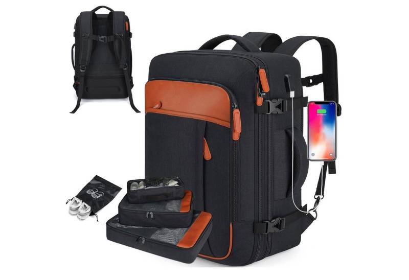 OKWISH Reiserucksack Laptoprucksack Freizeitrucksack Handgepäcktasche (mit 4 Aufbewahrungstaschen Reisen Multifunktion Tasche, Anti-Diebstahl, wasserdichtem Nylon, Schultergurten, mit Laptopfach), für Herren Damen Jungen Teenager Arbeit Business Unterwegs von OKWISH