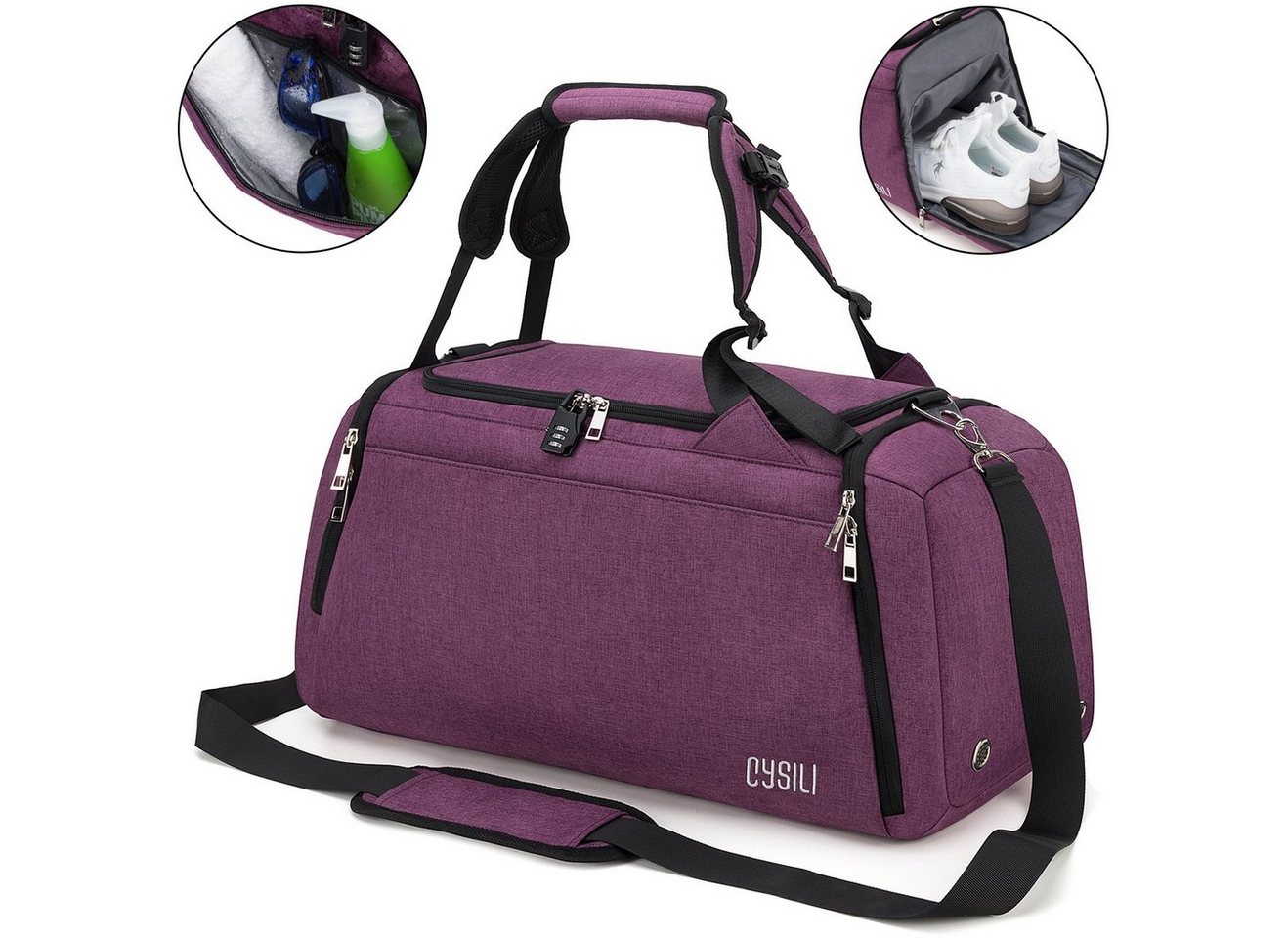 OKWISH Reisetasche Trainingstasche Sporttasche Handtasche Schultertasche Seesack Sport (Fitness Tasche Schwimmtasche Sport Reise Tasche Übernachtungstasche, 42L, Zahlenschloss, groß, Weekender, mit Schuhfach Nassfach), Männer Frauen Reisen Gym Urlaub Übernachtung Freizeit Arbeit Business von OKWISH