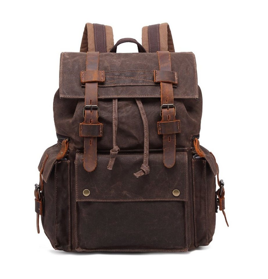 OKWISH Rucksack Laptoprucksack Schulrucksack Lederrucksack Reiserucksack Leder Canvas (Vintage Schultertasche Notebook Laptop Tasche Schule Uni Rucksack, für bis 17,3-Zoll Laptop, Backpack mit Laptopfach, Echtleder, Canvas), für Herren Damen Jungen Teenager Freizeit Arbeit Business Reisen von OKWISH