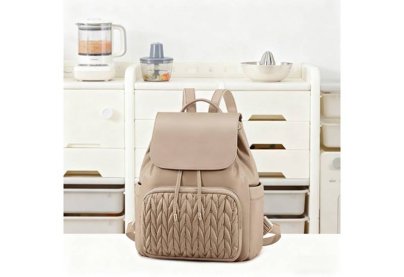 OKWISH Rucksack Reiserucksack Cityrucksack Freizeitrucksack Stylischer Alltagstasche (mit 1 Hauptfach 2 Seitentaschen und 1 Fronttasche, 1-tlg., wasserabweisendem und DIY-Deko-Option mit Diebstahlschutz-Tasche), Leichter Quilted-Rucksack für Alltag Reisen Schule von OKWISH