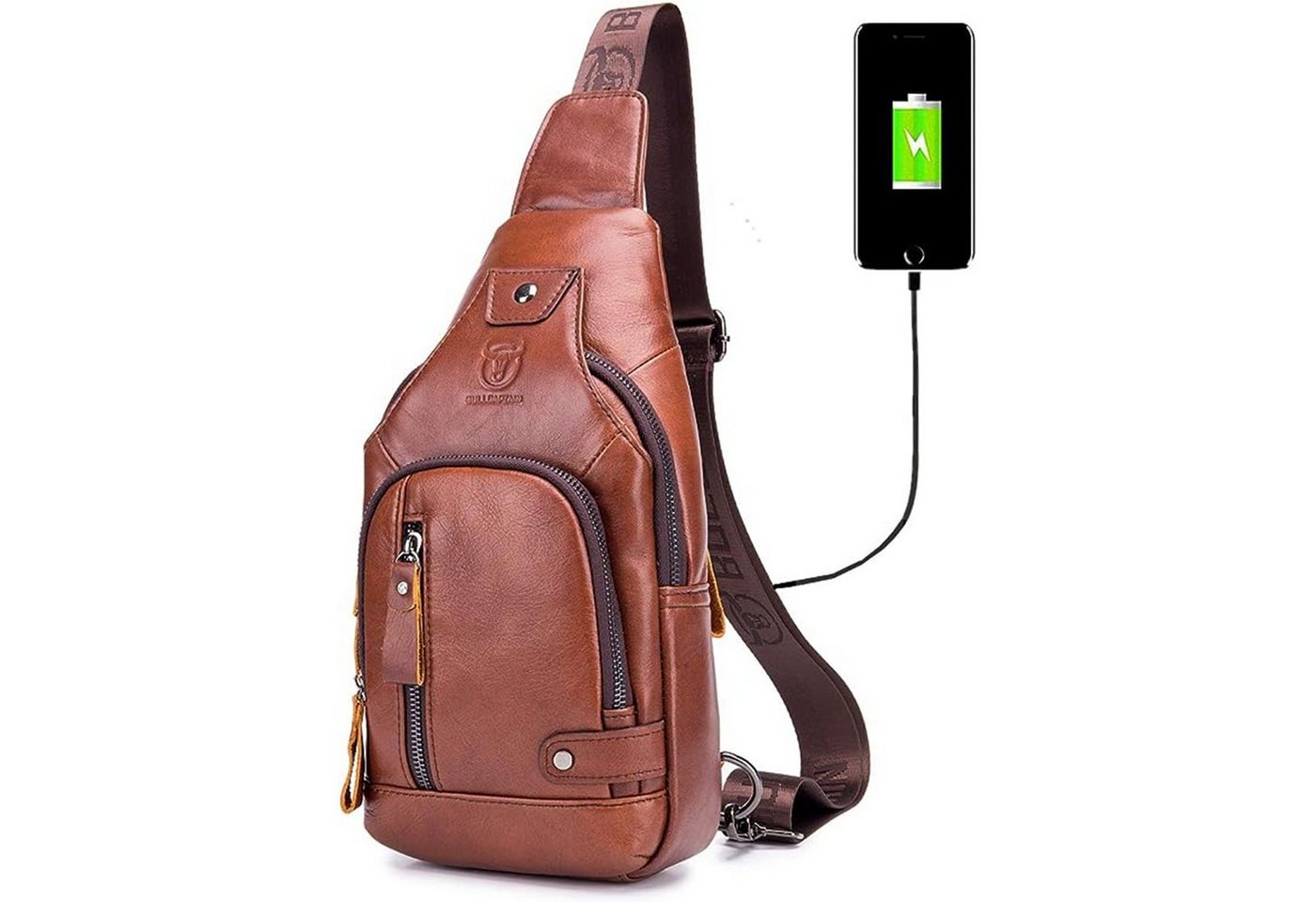 OKWISH Schultertasche Brusttasche Sling Schulter Rucksack Rucksäcke Crossbody Umhängetasche (Anti-Diebstahl Herren Damen Unisex 30 x 16 x 7 cm Groß Echtleder, Geldgürtel, Sport, Sporttasche, Handytasche, mit USB-Lade-Anschluss), für Outdoor Camping Reisen Wandern Radfahren Multipurpose Tagepacks von OKWISH