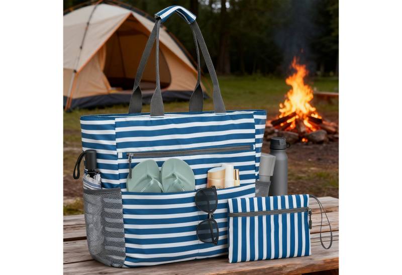 OKWISH Schultertasche Strandtasche Umhängetasche Handtasche Reisetasche Canvas Beach Bag (42 × 15 × 39 cm mit kleiner Tasche, 1-tlg., mit großem Fassungsvermögen Reißverschlüssen separatem Innenfach), für Strand Schwimmbad Picknick Camping oder Einkäufe von OKWISH