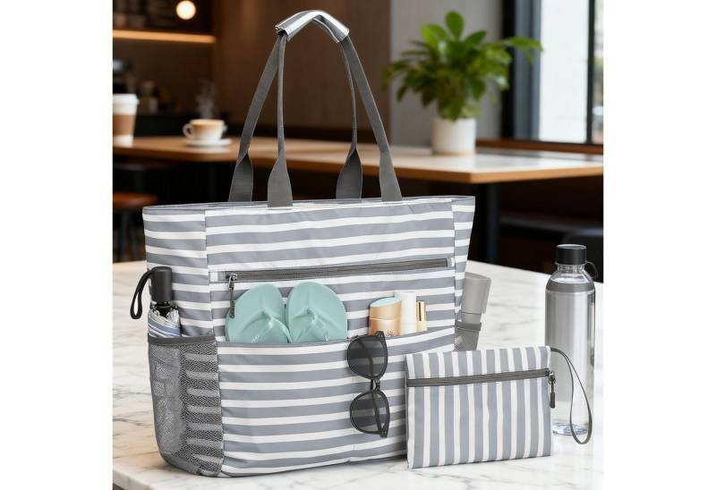 OKWISH Schultertasche Strandtasche Umhängetasche Handtasche Reisetasche Canvas Beach Bag (42 × 15 × 39 cm mit kleiner Tasche, 1-tlg., mit großem Fassungsvermögen Reißverschlüssen separatem Innenfach), für Strand Schwimmbad Picknick Camping oder Einkäufe von OKWISH