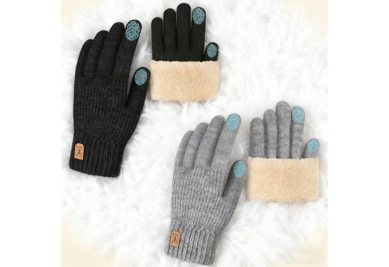 OKWISH Strickhandschuhe Touchscreen-Handschuhe Winterhandschuhe für Damen und Herren (mit Dual-Finger-Touchscreen-Design doppellagigem winddichtem Kragen, 2-St., passt sich Handflächenbreite 8–10 cm und Umfang 18–23 cm) weichem Samtfutter in Einheitsgröße ideal für Damen und Herren von OKWISH