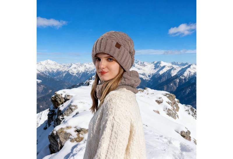 OKWISH Strickmütze Damen Wintermütze und Schal Set Strickmütze Mützen- und Halsset (Leichtes Design mit Schal und Mütze separat nutzbar, 2-St., mit elastischer Passform für Kopfumfänge von 55–60 cm) Vielseitig für Outdoor-Aktivitäten eignet sich auch als Geschenk von OKWISH