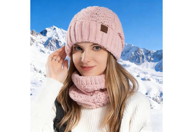 OKWISH Strickmütze Damen Wintermütze und Schal Set Strickmütze Mützen- und Halsset (Leichtes Design mit Schal und Mütze separat nutzbar, 2-St., mit elastischer Passform für Kopfumfänge von 55–60 cm) Vielseitig für Outdoor-Aktivitäten eignet sich auch als Geschenk von OKWISH