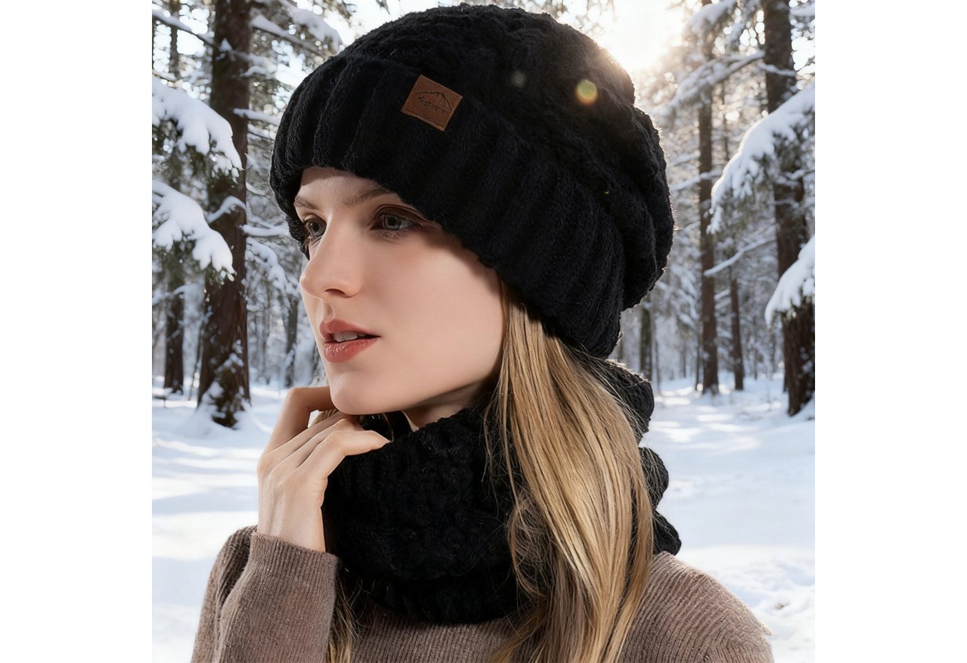 OKWISH Strickmütze Damen Wintermütze und Schal Set Strickmütze Mützen- und Halsset (Leichtes Design mit Schal und Mütze separat nutzbar, 2-St., mit elastischer Passform für Kopfumfänge von 55–60 cm) Vielseitig für Outdoor-Aktivitäten eignet sich auch als Geschenk von OKWISH