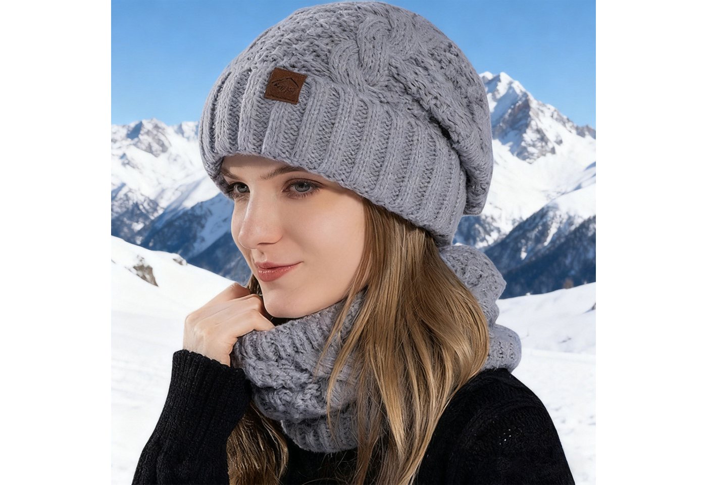 OKWISH Strickmütze Damen Wintermütze und Schal Set Strickmütze Mützen- und Halsset (Leichtes Design mit Schal und Mütze separat nutzbar, 2-St., mit elastischer Passform für Kopfumfänge von 55–60 cm) Vielseitig für Outdoor-Aktivitäten eignet sich auch als Geschenk von OKWISH