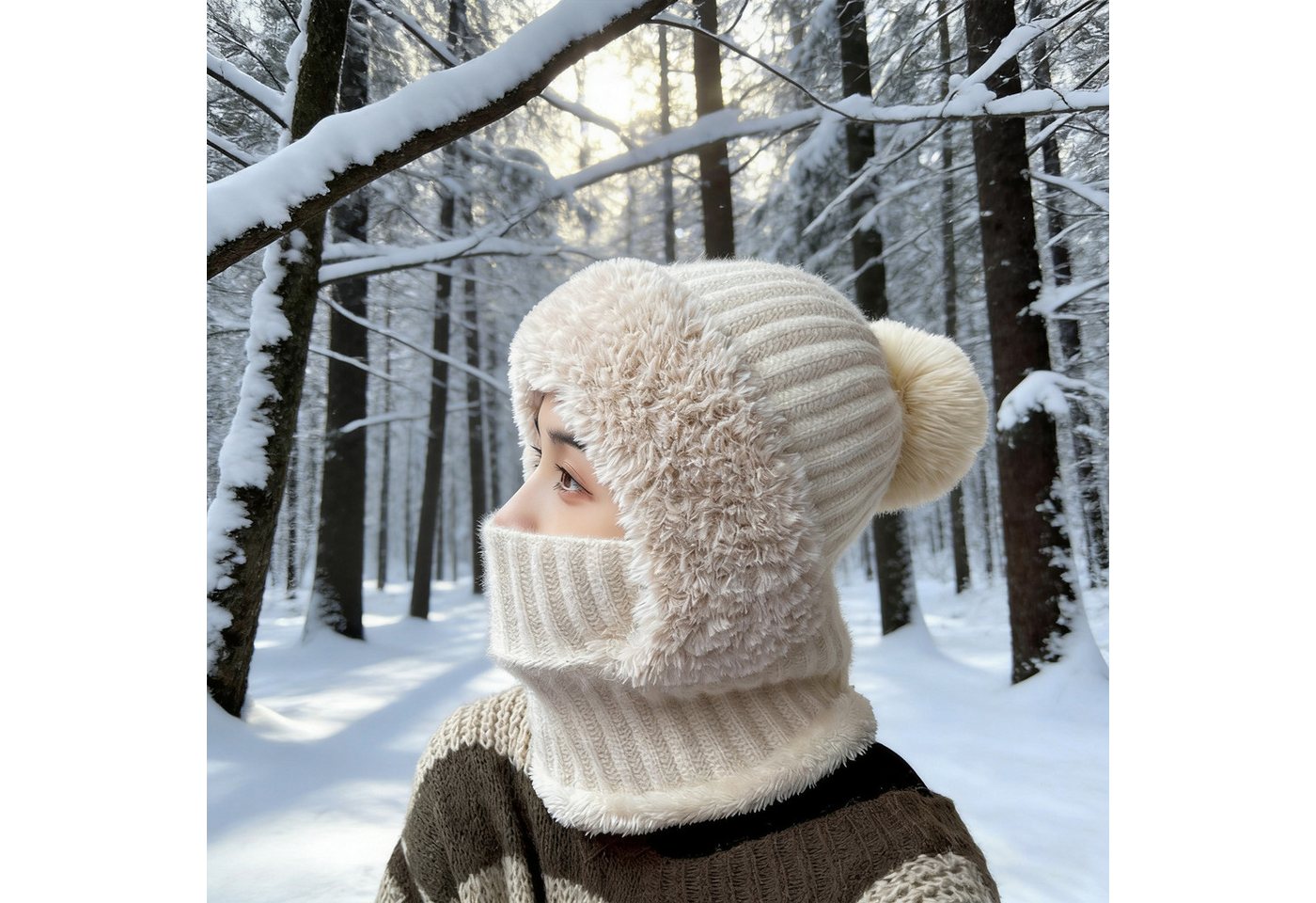 OKWISH Strickmütze Wintermütze Multifunktions-Kapuzenmaske Wärmeisolierende Strickmütze (mit windabweisender Gesichtsabdeckung Atmungsaktiv elastisch und warm, 1-St., Multifunktionale Nutzung als Kopf- Hals- Ohr Halbgesichtsbedeckung) Ideal für Outdoor-Aktivitäten wie Skifahren Radfahren Wandern von OKWISH
