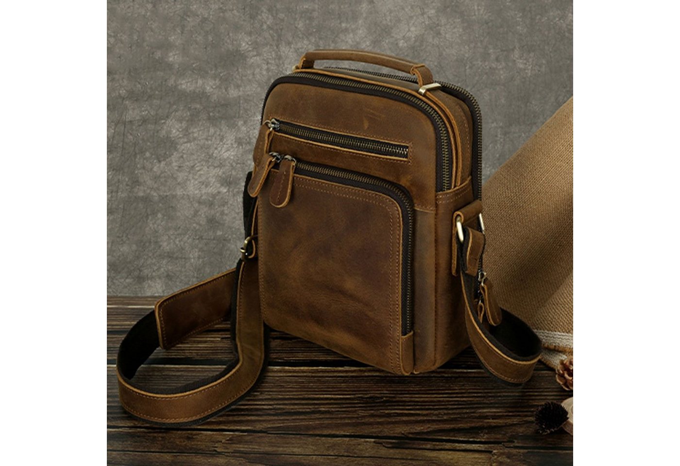 OKWISH Umhängetasche Henkeltasche Handtasche Leder Tragetasche Aktentasche Tasche Vintage (Schultertasche Arbeitstasche Messenger-Tasche Top Griff Schultergurt, Ledertasche, Unitasche, Bürotasche, Freizeittasche, Echtes Leder, Echtleder), für Herren Frauen Jungen Freizeit Arbeit Business Schule Büro Reisen von OKWISH