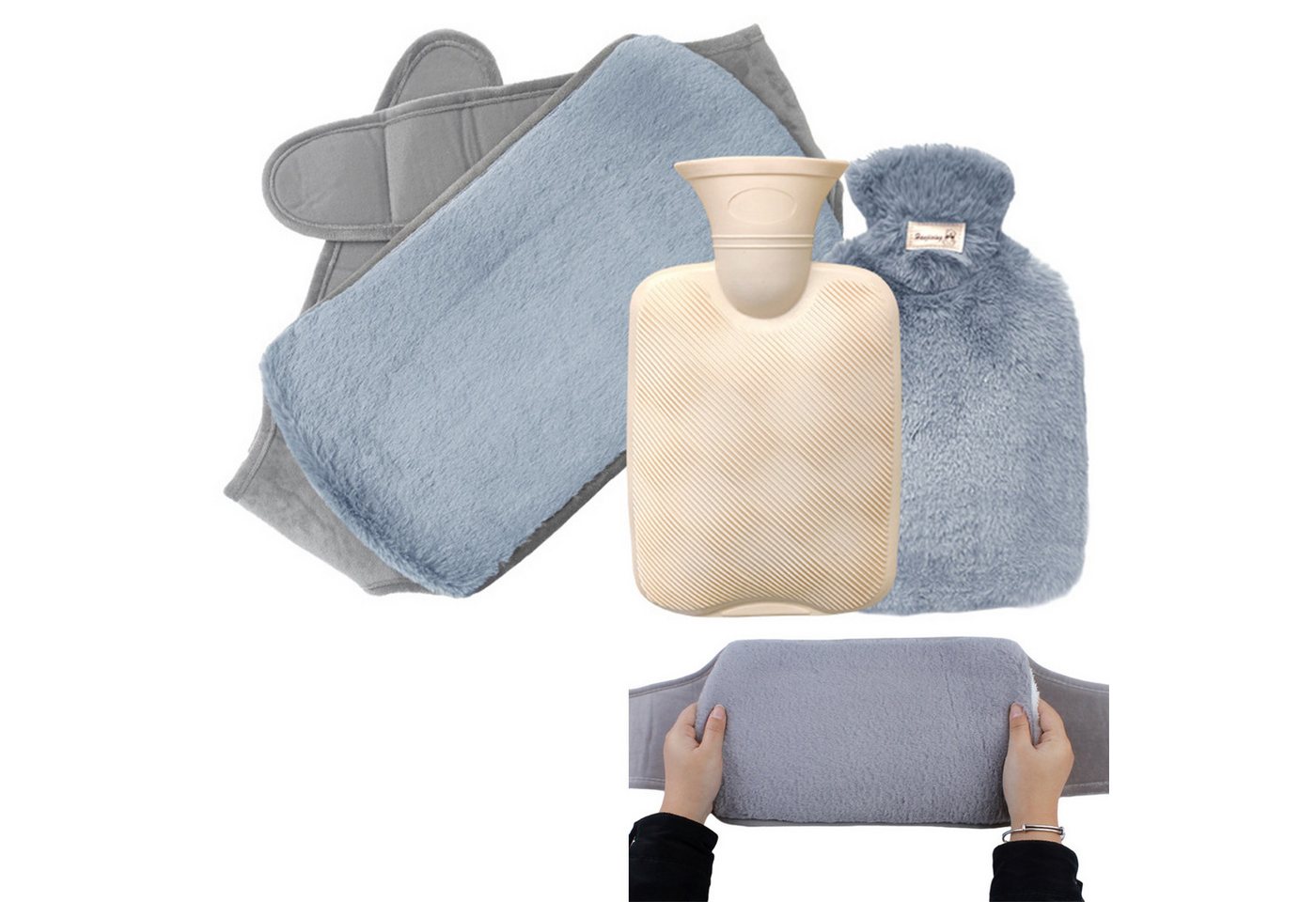 OKWISH Wärmflasche Wärmetasche Heißwasserflasche mit Wärmekompressengürtel, (1L Wärmflasche 15.5x24.5cm, Wärmflasche kann auch separat in spezieller Hülle genutzt werden), für Menstruationsschmerzen Rücken und Verspannungen von OKWISH