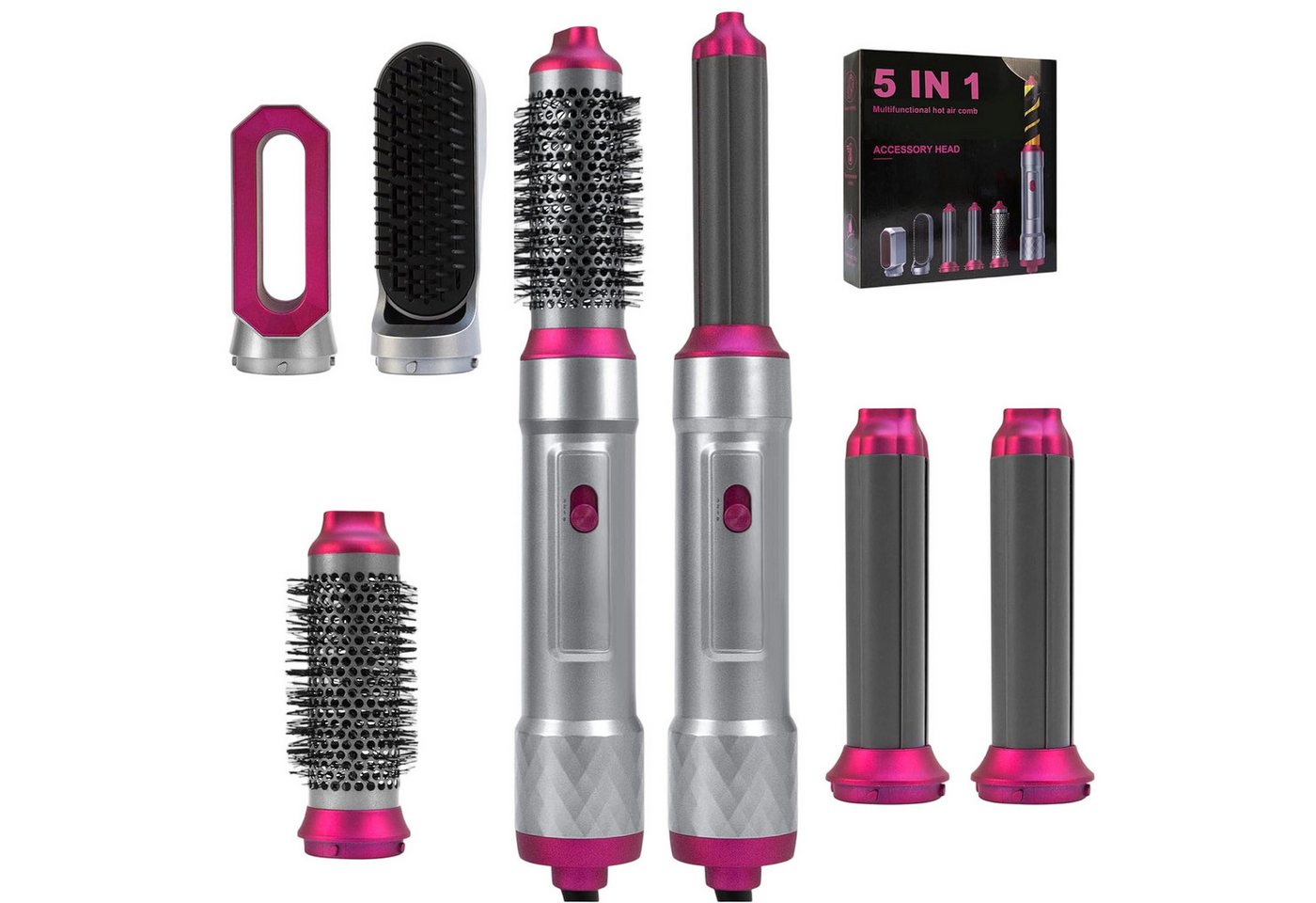 OKWISH Warmluftbürste Heißluftfön Haartrocknerbürste Elektrischer Warmluft-Lockenstab, mit Diffusor Lockenaufsatz Glättbürste 3 Temperaturstufen von OKWISH